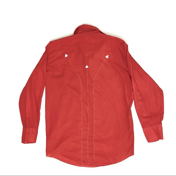 Karman Vintage 80s Red Western Shirt, Embroidered Arrows. Size Medium. - Picture 2 of 13